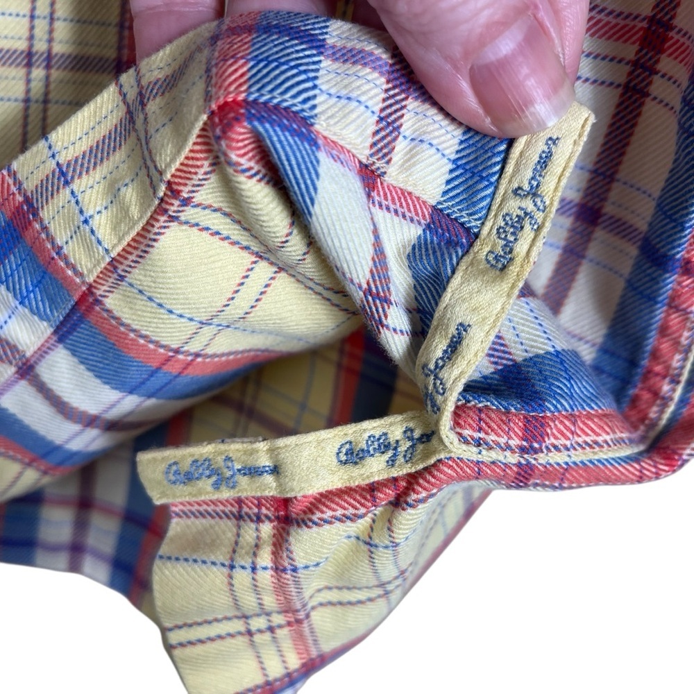 Bobby Jones Button Down Size Large Yellow Plaid Golf Casual Short Sleeve Preppy - Picture 7 of 9